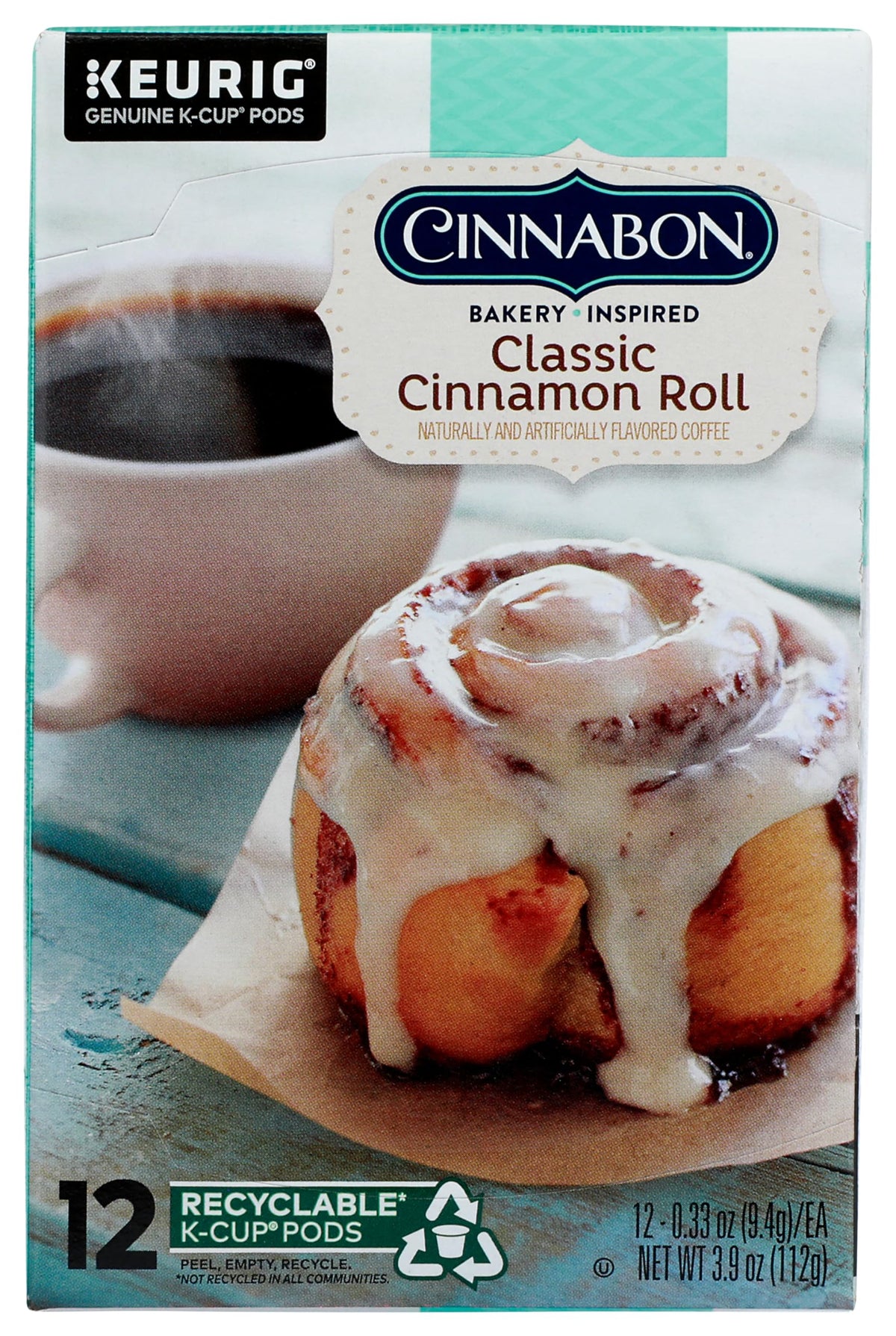 CINNABON Classic Cinnamon Roll Coffee K-Cup for quick Keurig brewing at home.