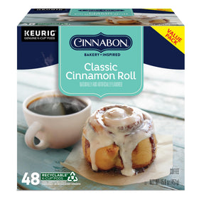 Close-up of CINNABON K-Cup label showing light roast.