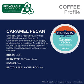 Brewing Cinnabon caramel pecan coffee into a mug with amber light.