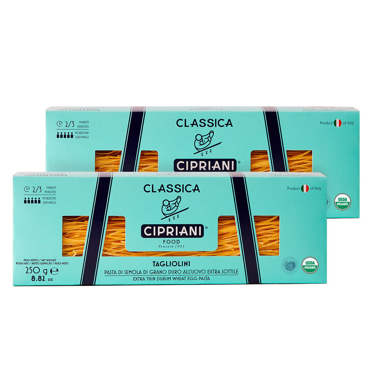 Two 250g Cipriani Tagliolini boxes, ideal for quick weeknight meals.