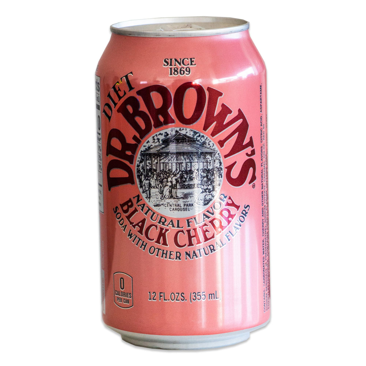 Circle of Drink Dr Brown's Diet Black Cherry Soda cans on a counter present an easy, crowd-pleasing option.