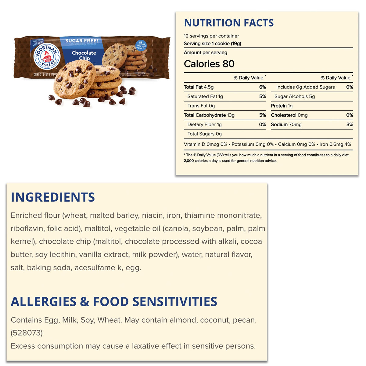 Voortman pecan chocolate chip cookies, crunchy nuts with smooth chocolate