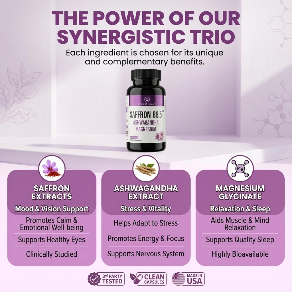 Circle of Nature saffron bottle-front highlighting a premium supplement.