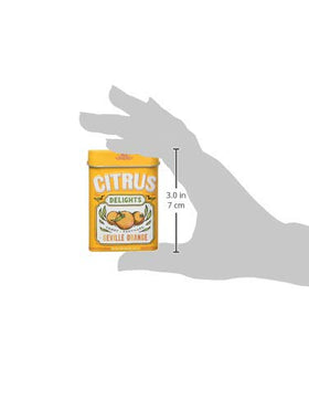 Citrus Delights tin on desk, ready for citrus snacking