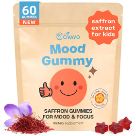 Civavo Saffron Gummies for Kids bottle with berry flavor supports calm mood and focus.
