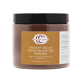 Civilized Coffee decaf Assam powder poured for fast hot tea.