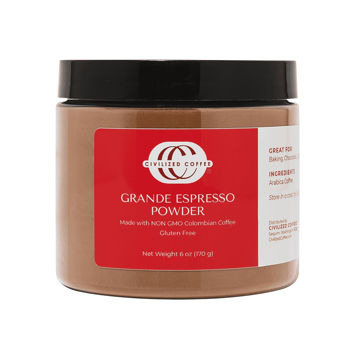 Civilized Coffee Espresso Powder Grande in a jar enhances baking richness for tiramisu and frostings