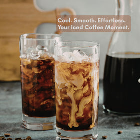 Civilized Coffee ice-pour-refresh captures the moment of pouring over ice for a bright drink.