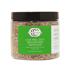 Civilized Coffee Lime Peel Zest bottle showcases bright citrus flavor for baking and beverages.