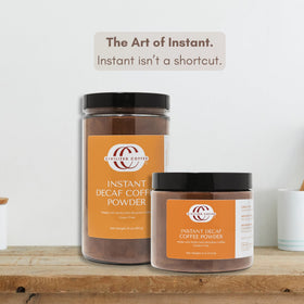 Civilized Coffee label detail highlighting sustainable packaging and decaf process