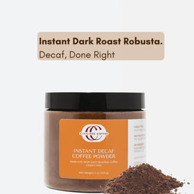 Civilized Coffee decaf instant coffee in a travel mug for on-the-go moments