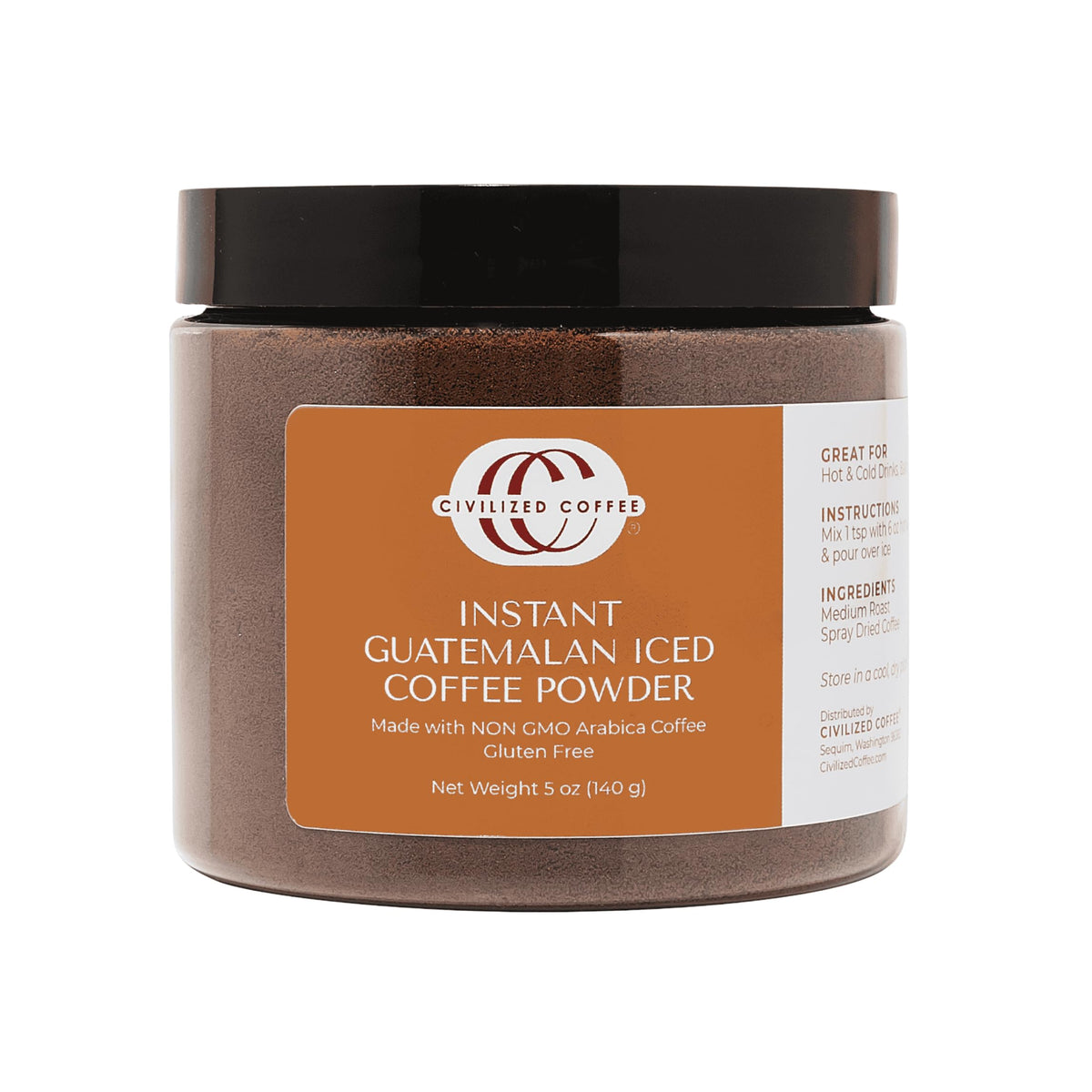 Civilized Coffee premium instant iced coffee in a recyclable jar for quick iced coffee on the go.