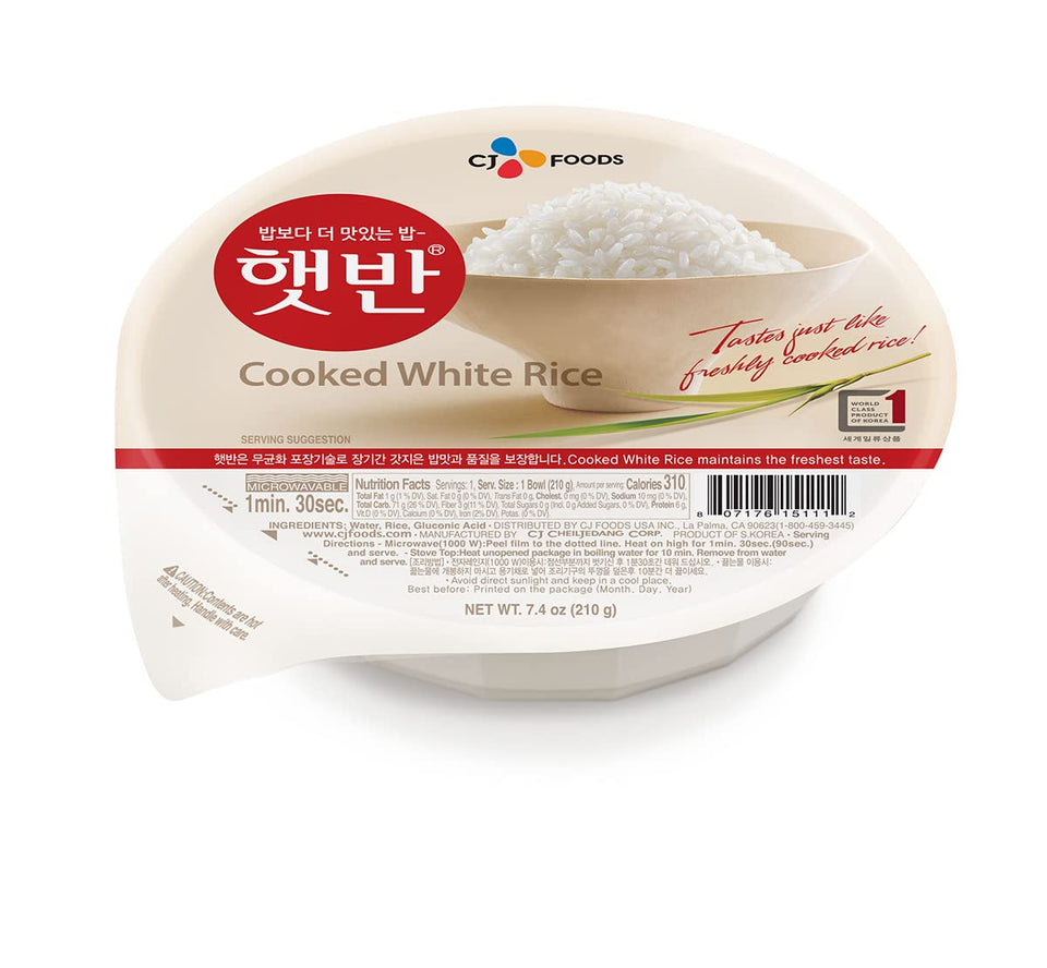 CJ Hetbahn cooked white rice bowl, ready in minutes for quick meals.