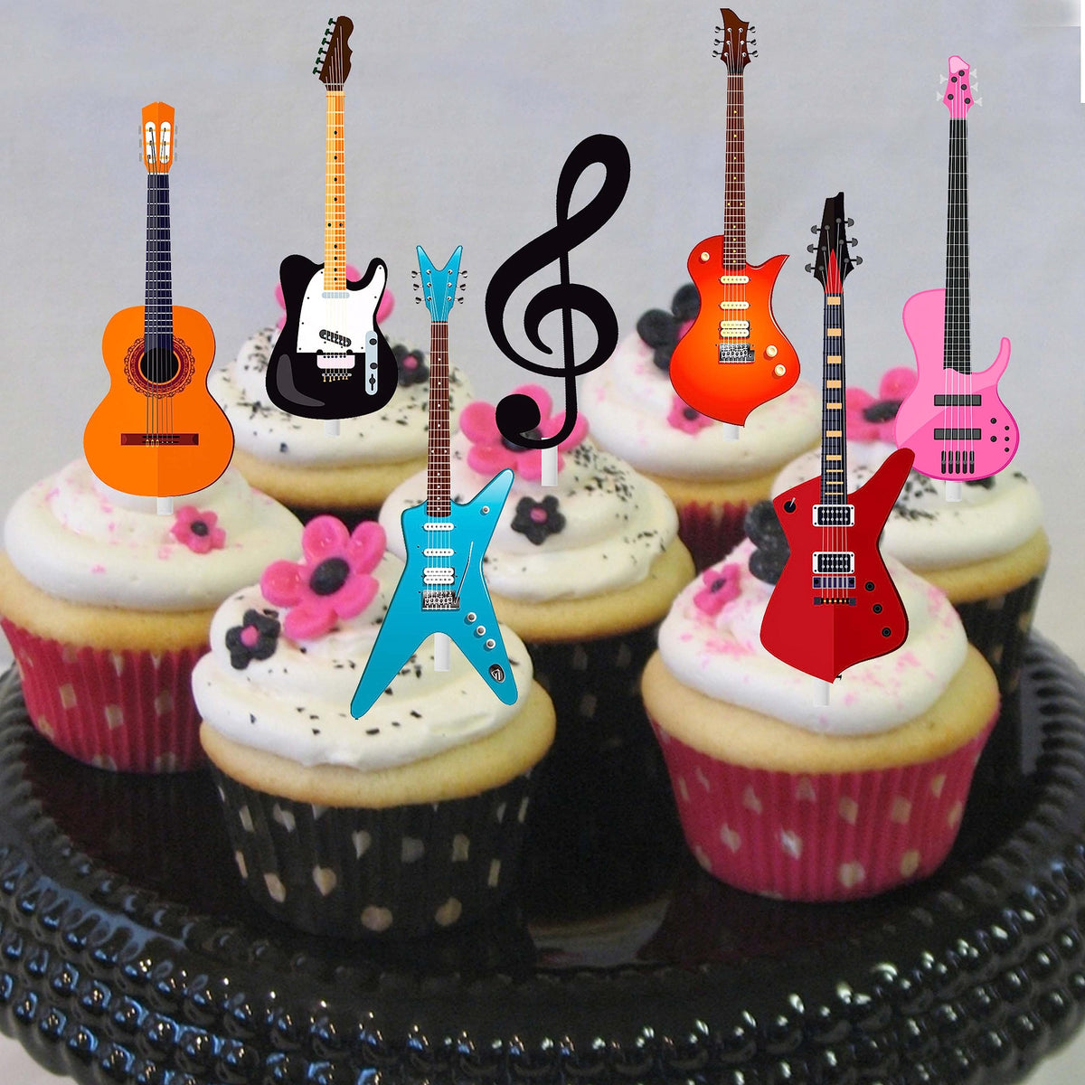 C L Cooper Life baby shower guitar toppers create playful vibes