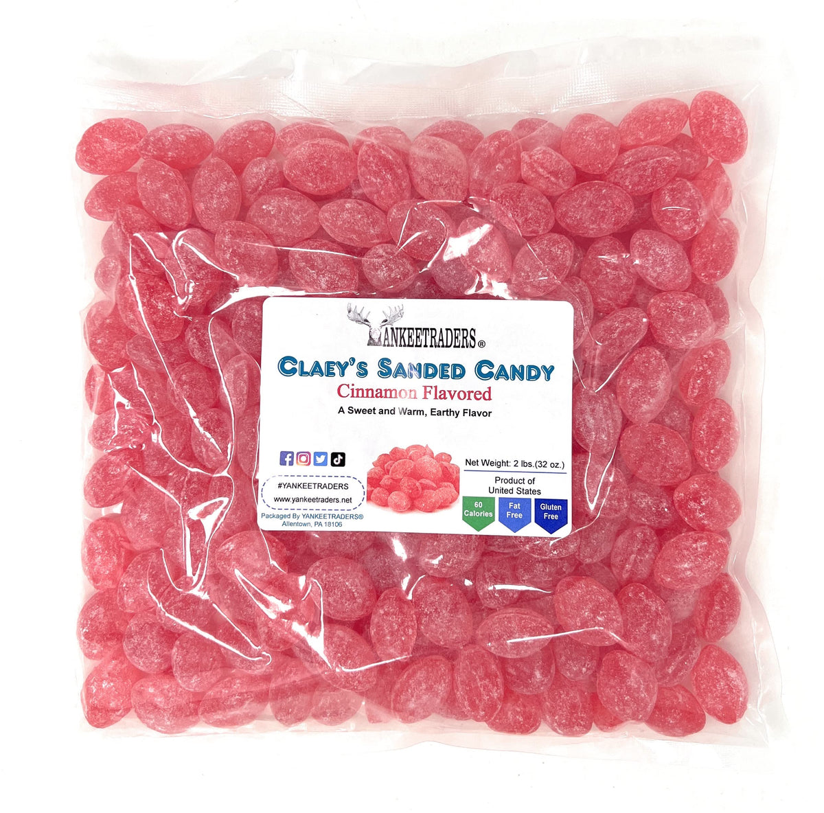 Claeys Cinnamon Sanded Candy Drops bag front offering bold cinnamon flavor for snacking.