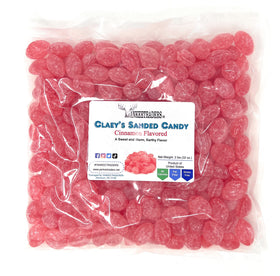 Claeys Cinnamon Sanded Candy Drops bag front offering bold cinnamon flavor for snacking.