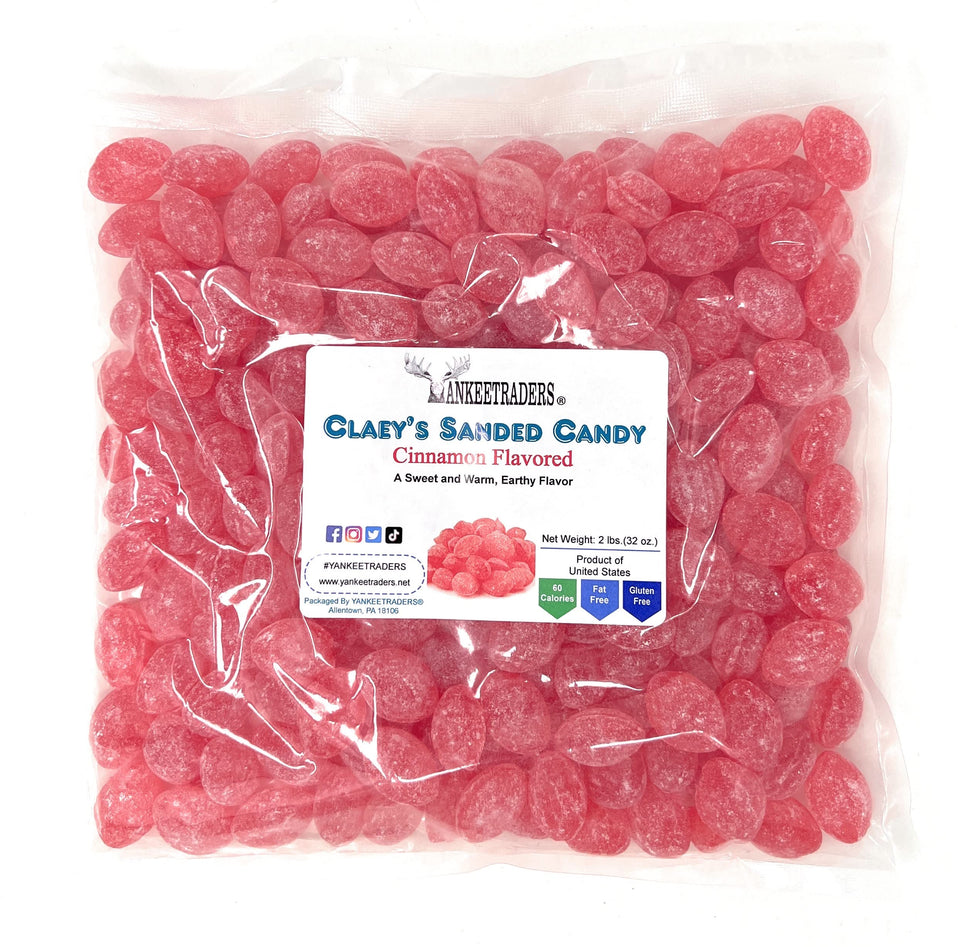 Claeys Cinnamon Sanded Candy Drops bag front offering bold cinnamon flavor for snacking.