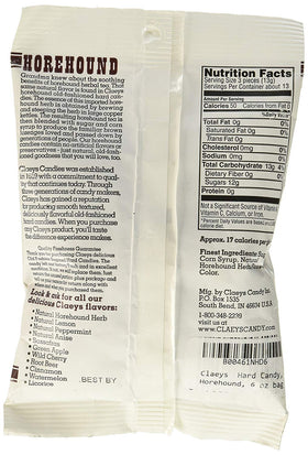 Claeys Horehound hard candy packaging highlights traditional craftsmanship and value.