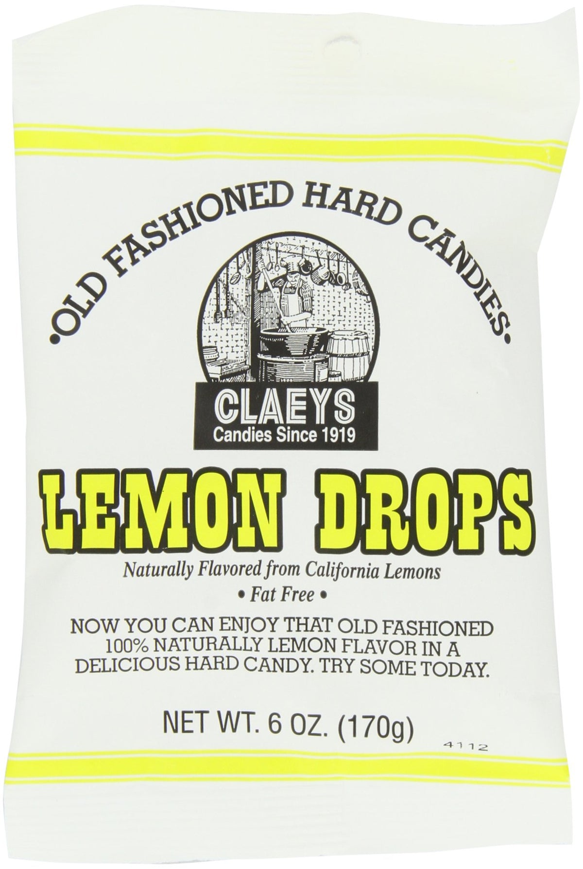 Claey's Lemon Drops 6oz bag showcases natural lemon flavor for a nostalgic, fat-free snack.