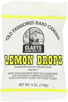 Claey's Lemon Drops 6oz bag showcases natural lemon flavor for a nostalgic, fat-free snack.