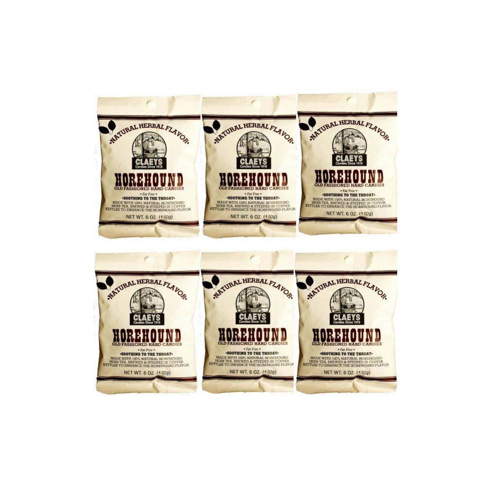 Claeys Natural Horehound Candy six-bag pack, fat-free, nostalgic snack for anytime enjoyment