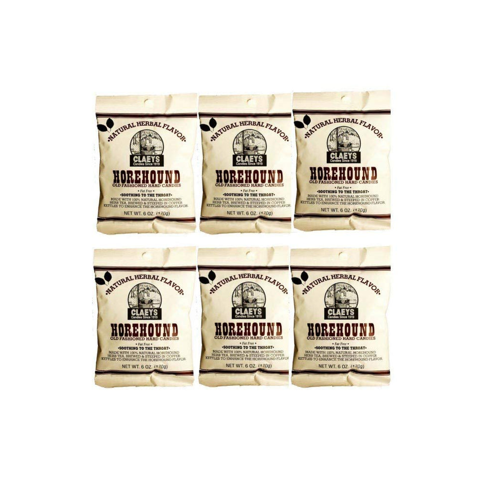 Claeys Natural Horehound Candy six-bag pack, fat-free, nostalgic snack for anytime enjoyment
