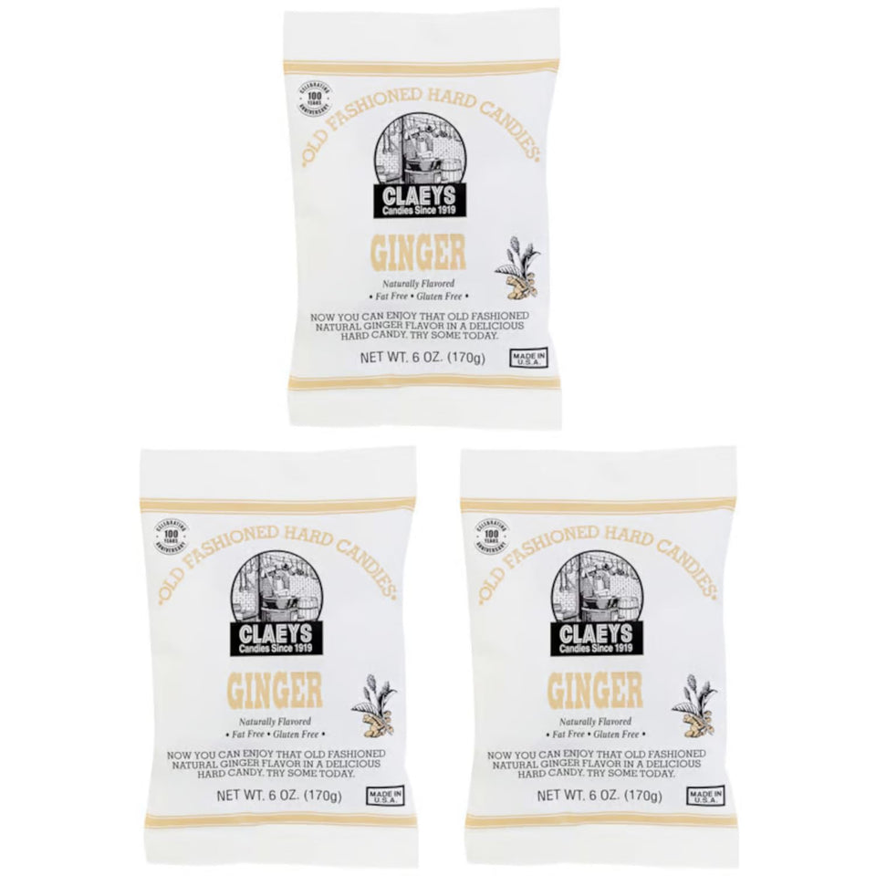Claeys Old Fashioned Ginger Drops 3-pack display with warm aroma
