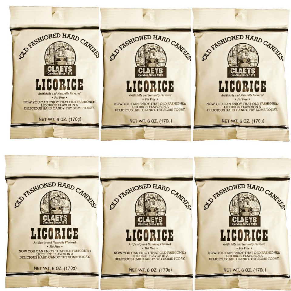 Claeys old fashioned licorice candy pack front view, shareable treat for gatherings.