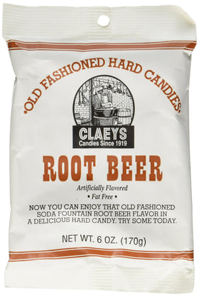 Claeys Root Beer Hard Candy pack shot showing a 6 oz bag ideal for gifting.