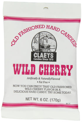 Claey's Wild Cherry Drops pack front, offering fat-free hard candy for cherry flavor on the go