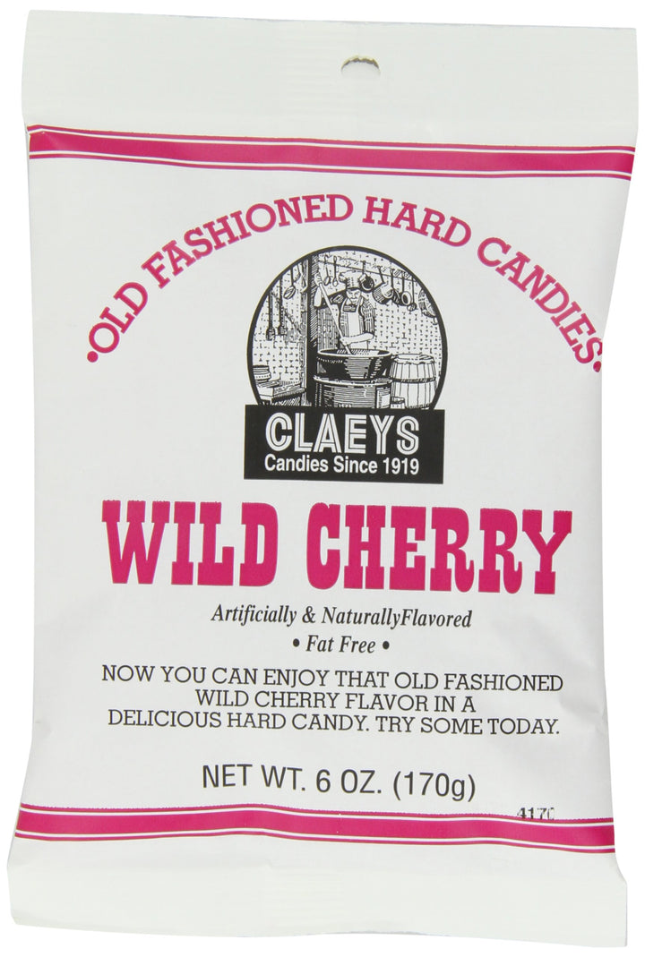 Claey's Wild Cherry Drops pack front, offering fat-free hard candy for cherry flavor on the go
