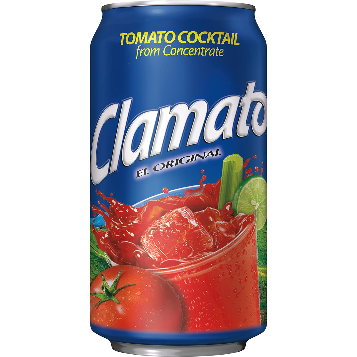 Clamato Bloody Caesar glass with bright tomato-forward base.