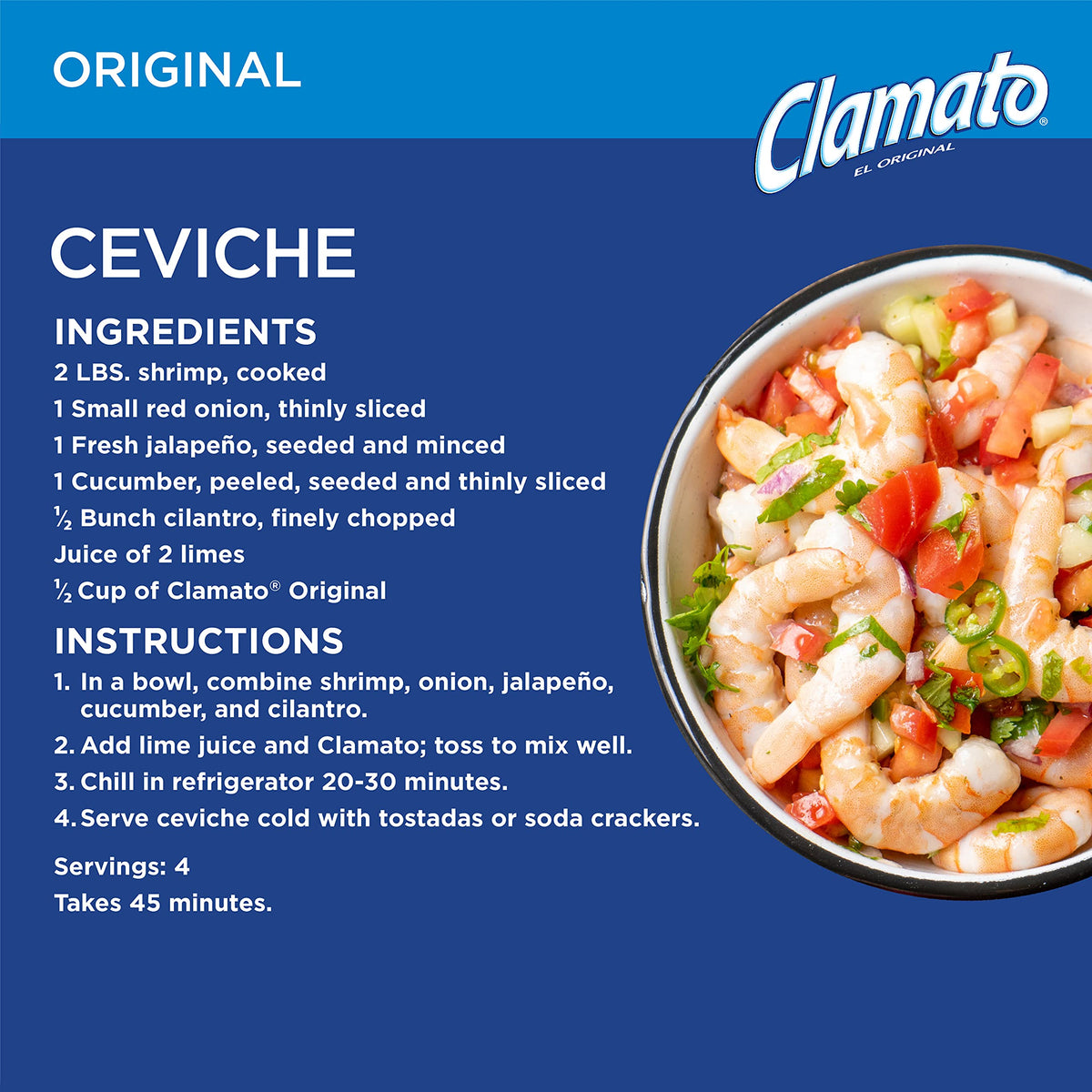 Clamato Original enhances salsa for a tangy chip dip.