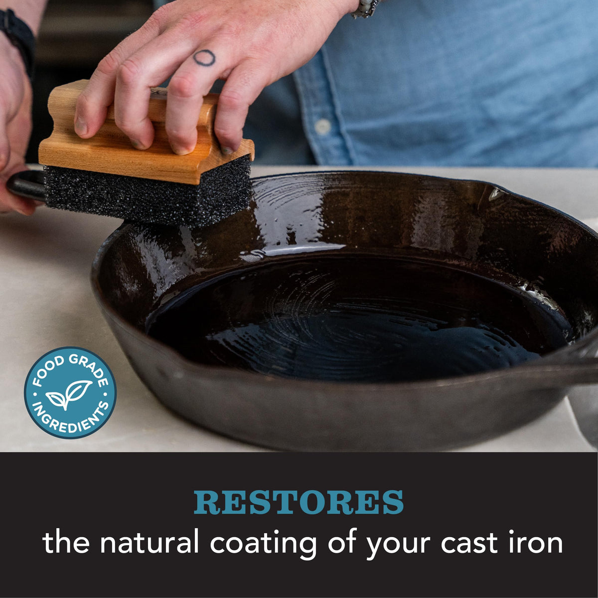CLARK'S Cast Iron Oil label close-up highlighting vegan coconut oil.