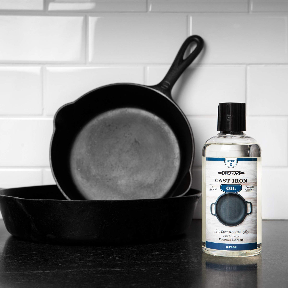 Wipe-off after coating with CLARK'S Cast Iron Oil for easy cleanup.