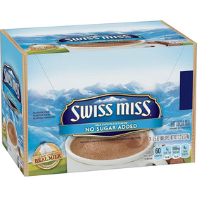 Swiss Miss No Sugar Added cocoa front pack for quick, convenient servings.