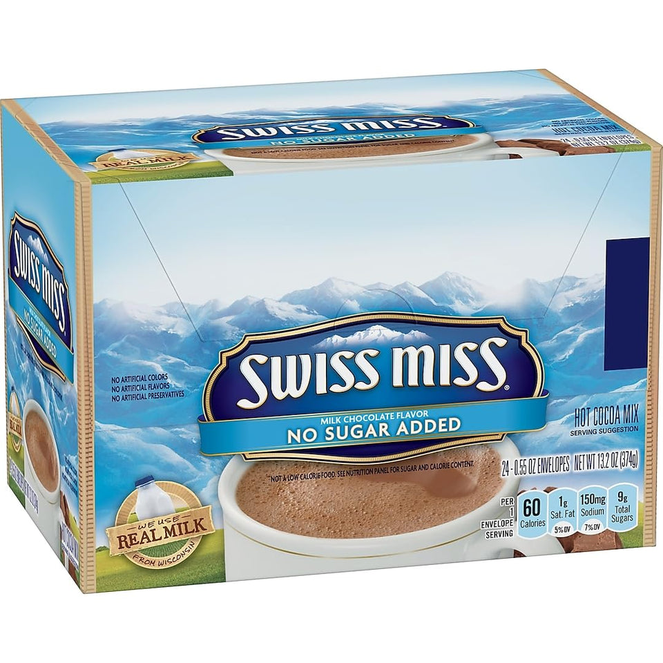 Swiss Miss No Sugar Added cocoa front pack for quick, convenient servings.