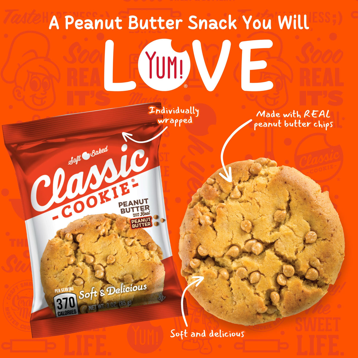 Classic COOKIE on-the-go snack 3oz in convenient wrap.