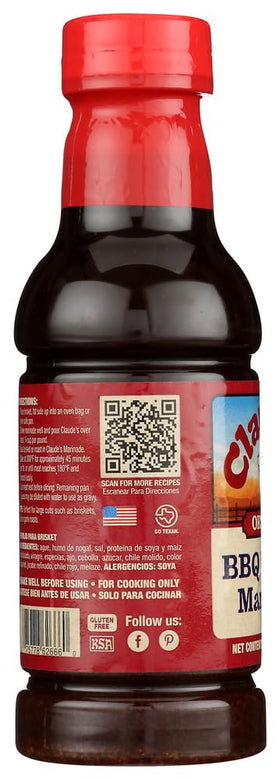 Claude's brisket marinade label highlights gluten-free option and pantry-friendly convenience.