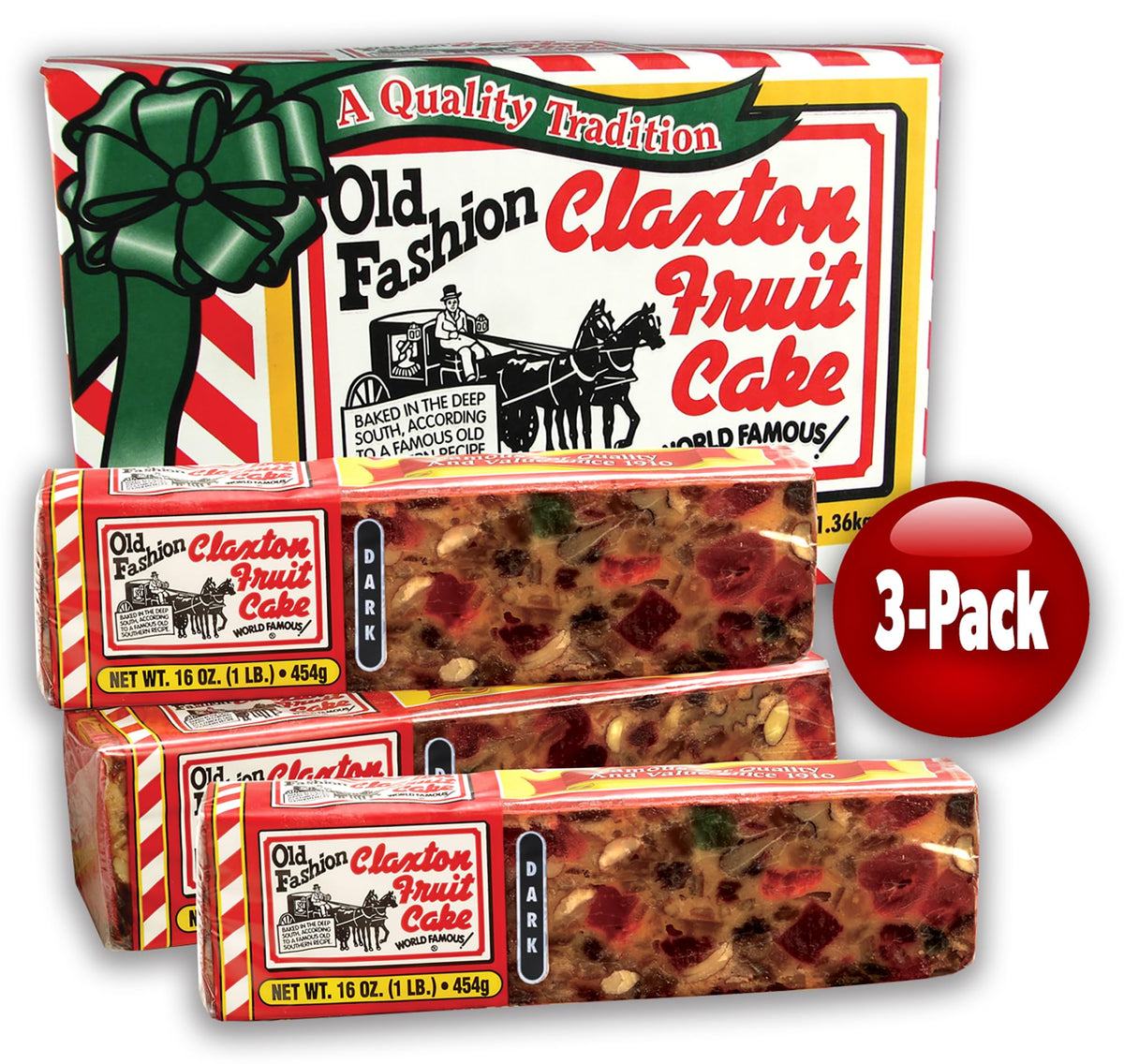 Claxton 3-pack gift-ready carton displayed for holiday celebrations.