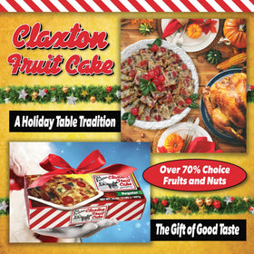 Claxton Fruit Cake 1lb dark crumb closeup reveals dense, moist texture.
