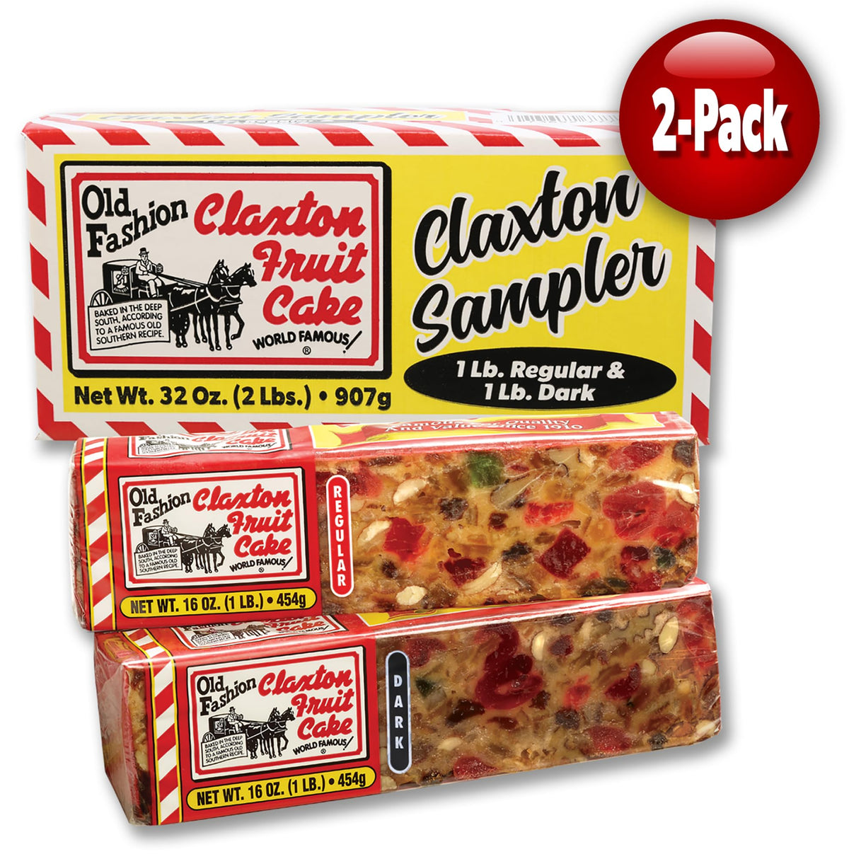 Claxton Fruit Cake made-in-usa label, baked in Claxton, Georgia.