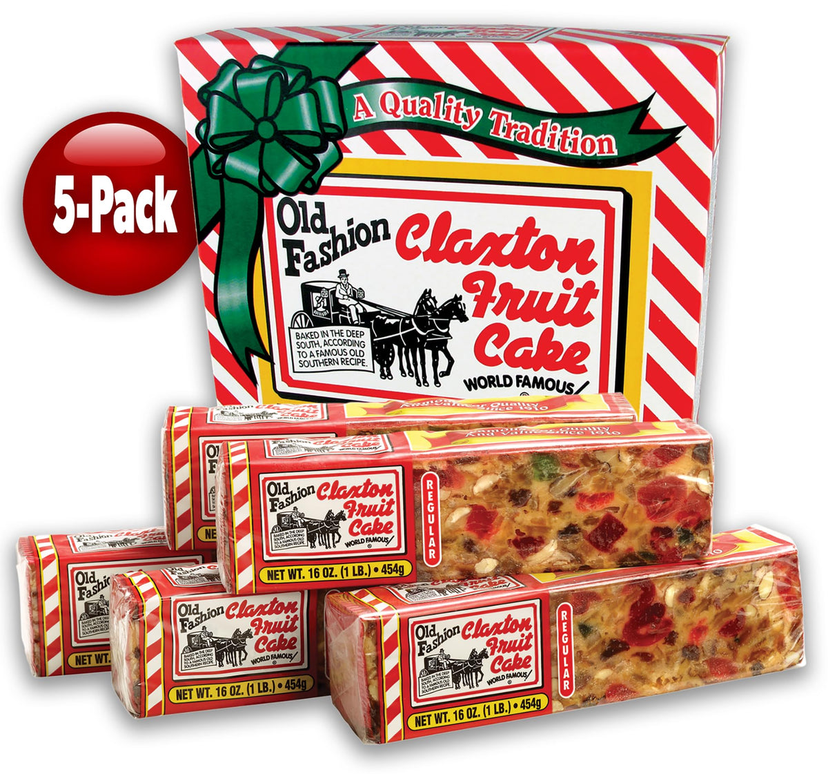 Claxton Fruit Cake made in USA label emphasizes artisanal bakery heritage.