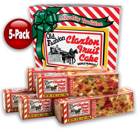 Claxton Fruit Cake made in USA label emphasizes artisanal bakery heritage.