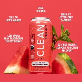 Clean Cause 16oz Watermelon Mint can served cold for a refreshing break.