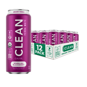 CLEAN CAUSE Blackberry Yerba Mate sparkling can - front label view highlighting organic energy