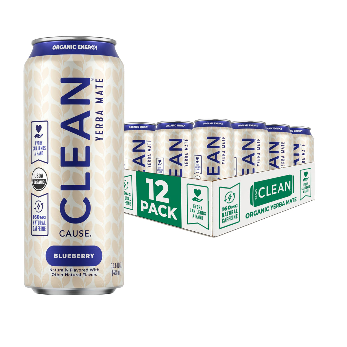 Clean Cause Blueberry Yerba Mate Tea can front, highlighting flavor and natural energy.
