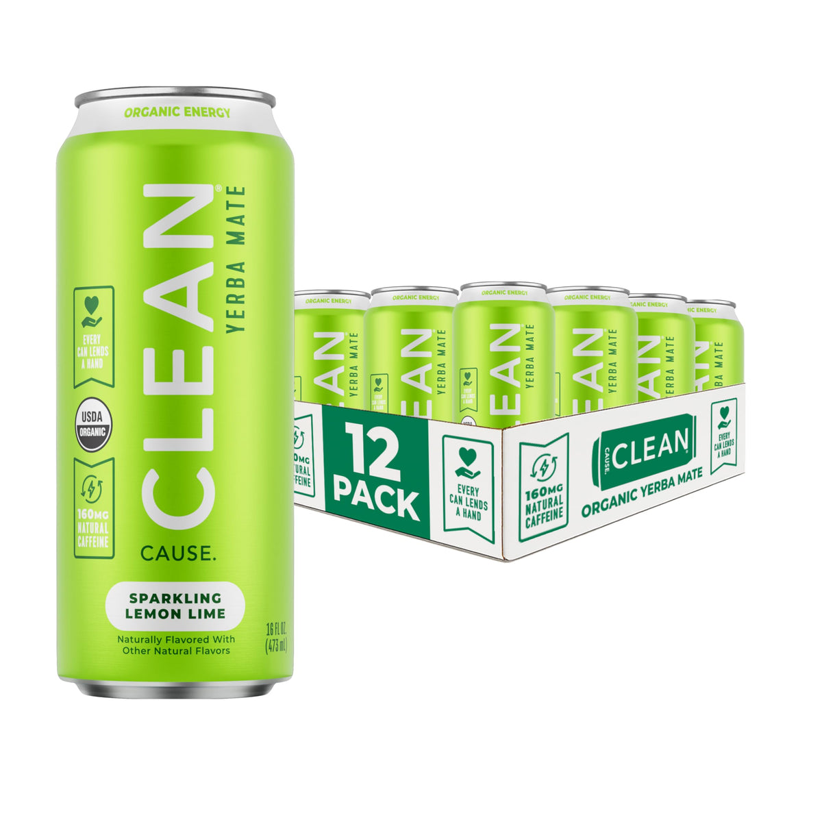 Clean Cause Lemon Lime Yerba Mate Sparkling can for a refreshing caffeine boost.