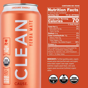 Close-up of Clean Cause peach label showing USDA Organic certification
