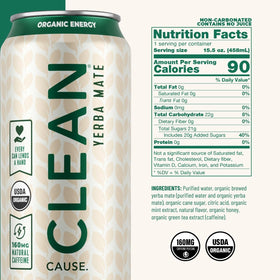 CLEAN CAUSE Yerba Mate can with fair-trade caffeine for clean energy.
